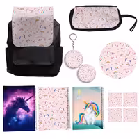 کوله پشتی مدل یونیکورن تک شاخ کد A9 Unicorn به همراه دفتر مشق و جامدادی و زیر لیوانی و جاکلیدی مجموعه 12 عددی | کالا مکس