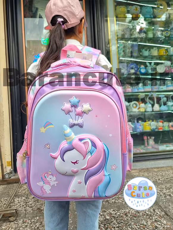 کیف و کوله پشتی مدرسه خارجی و وارداتی طرح تک شاخ برجسته 3