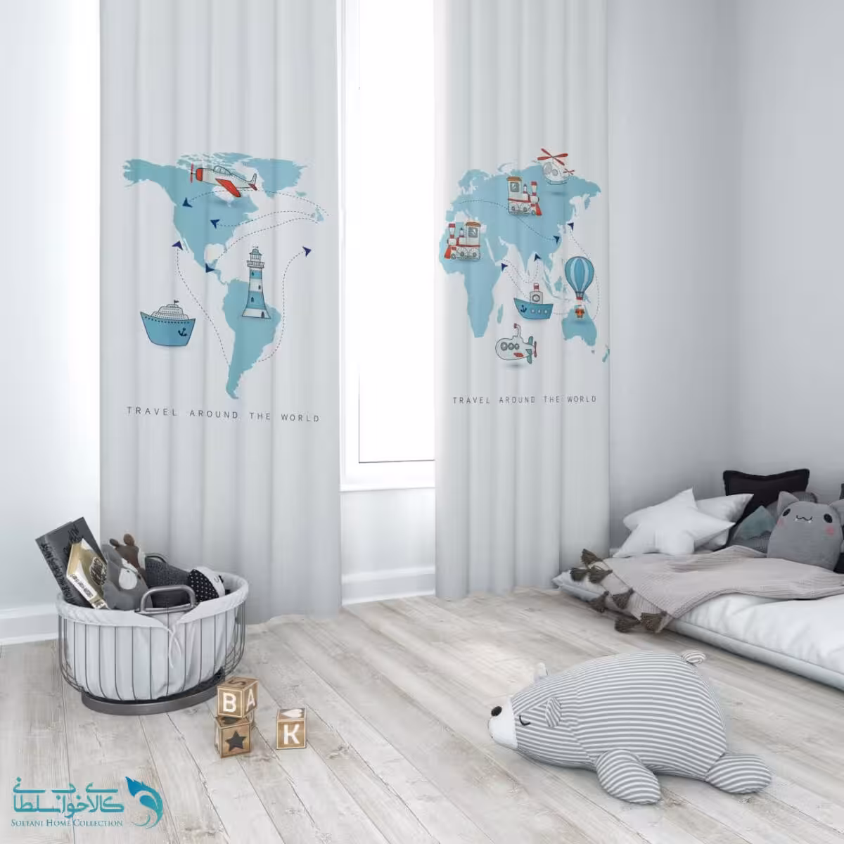 پرده اتاق کودک طرح travel کد A3922