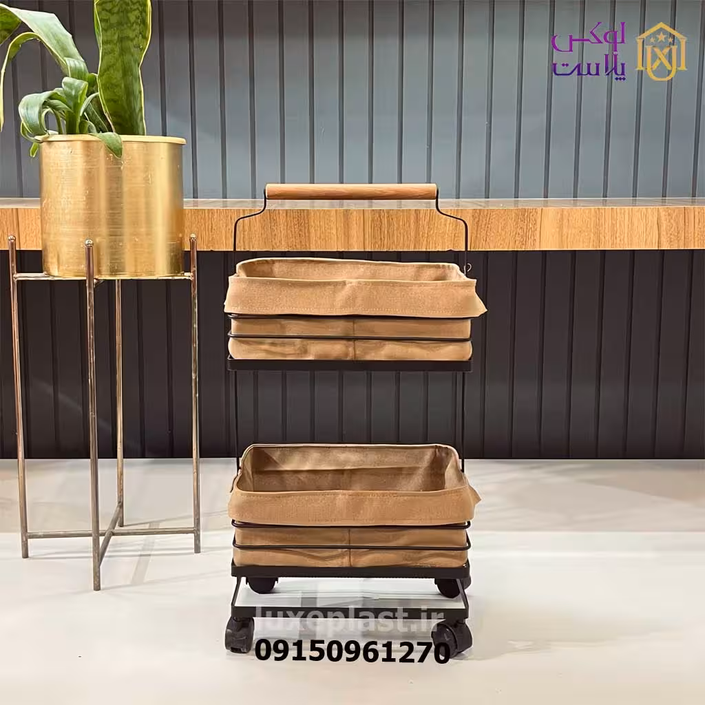 جا سیب زمینی و پیاز فلزی 2 طبقه دسته چوبی 2324