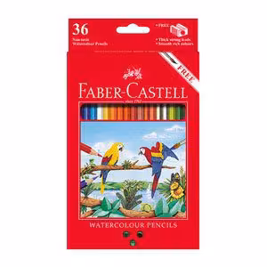 مداد رنگی 36 رنگ آبرنگی جلد مقوایی، طرح طوطی فابرکاستل