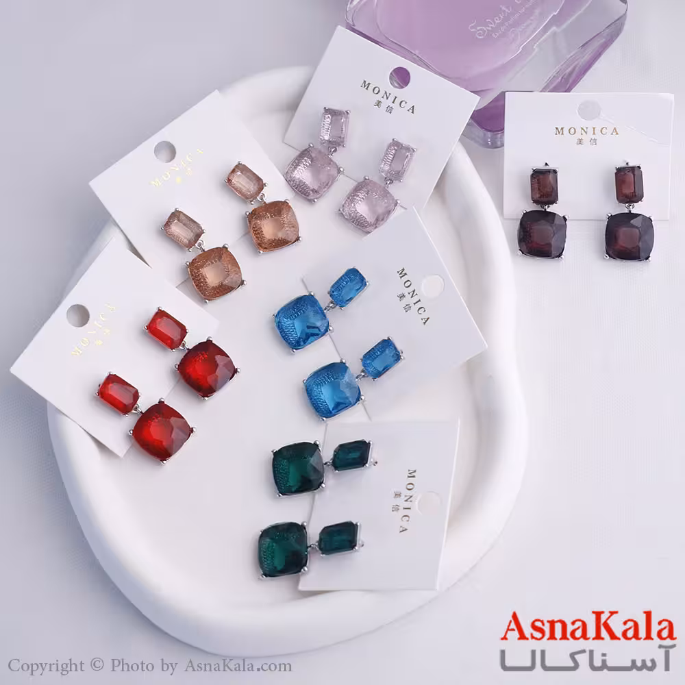 گوشواره آویز زنانه مدل مربع نگینی استیل 316 کد GSH15598W