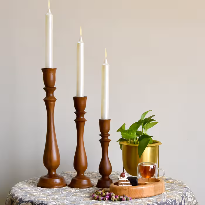 شمعدان مدل چوبی کد 02 مجموعه 3 عددی