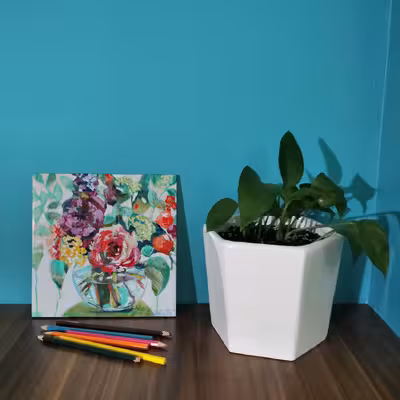 کاشی کارنیلا طرح نقاشی گل و گلدان شیشه ای مدل لوحی کد WKB761 