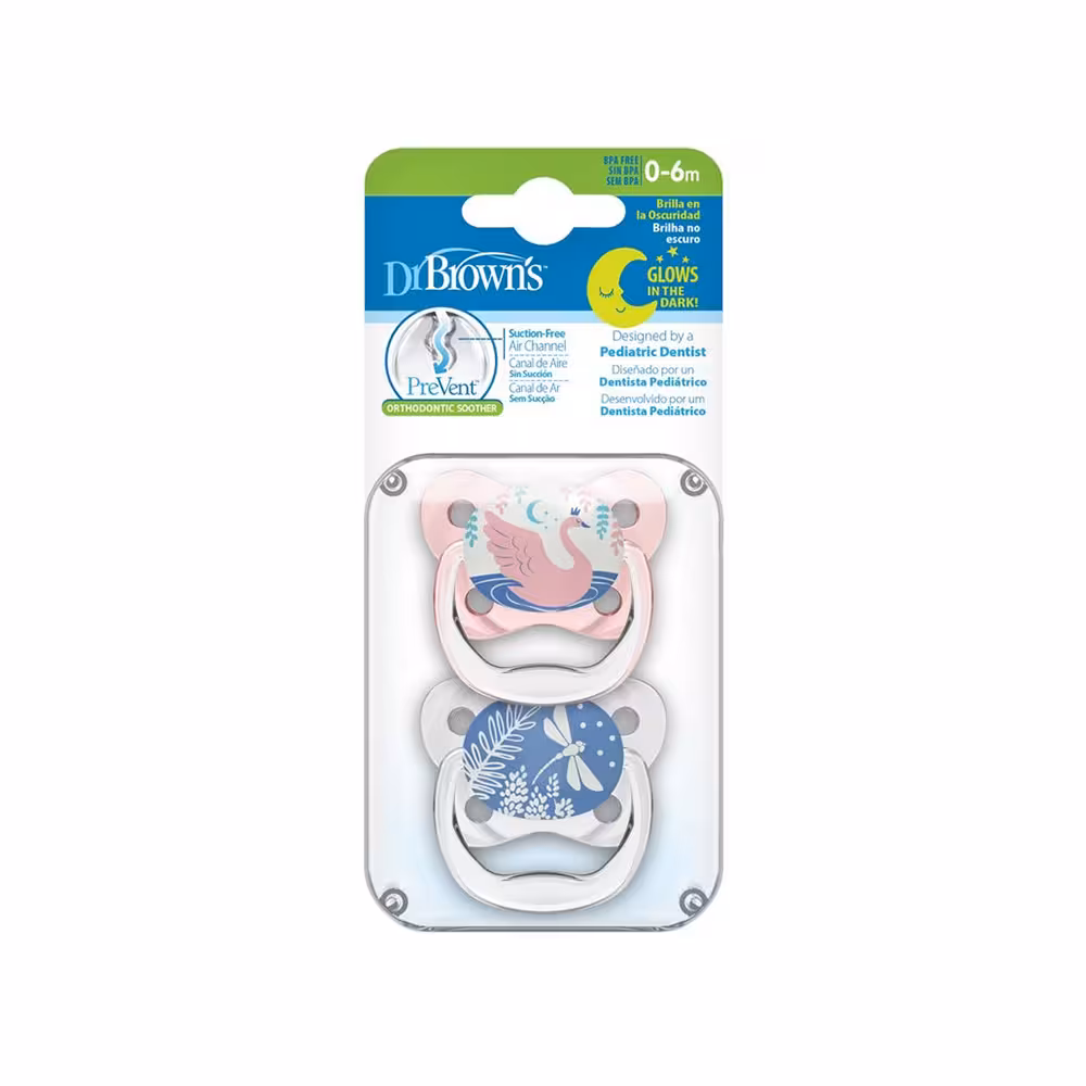 پستانک ارتودنسی شب تاب 0 تا 6 ماه  دکتر براون Dr Brown’s طرح سنجاقک و قو بسته دو عددی