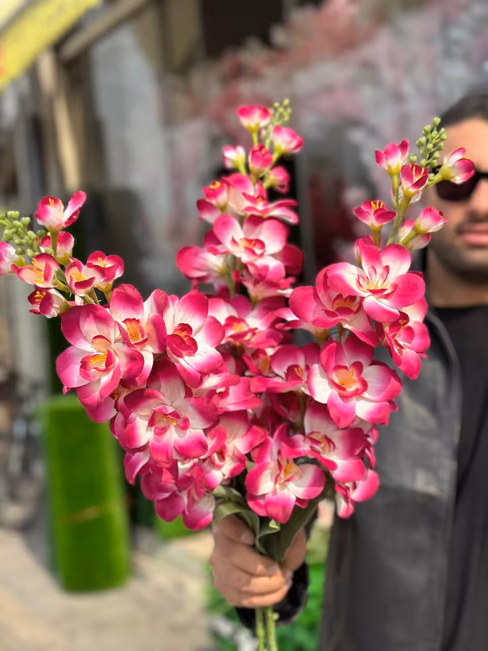 شاخه شب بو مصنوعی دورنگ سرخابی