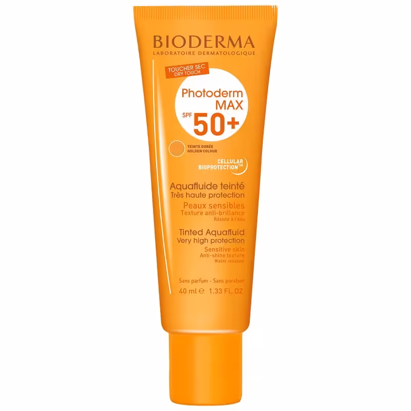 فلوئید ضد آفتاب رنگی بایودرما مدل Photoderm Max رنگ Golden با SPF50 حجم 40 میل