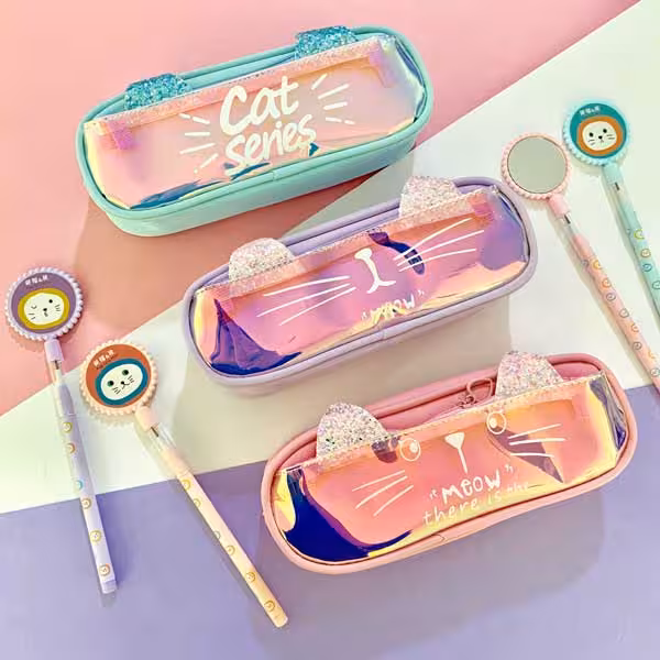 جامدادی هولوگرامی برزنت گربه Hologram Laser Cat Pencil Case