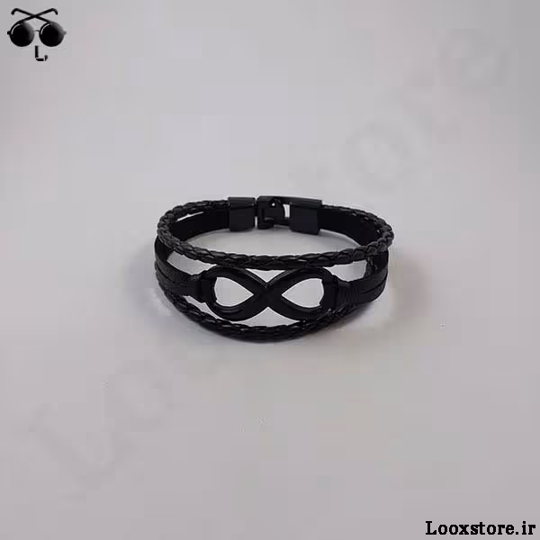 دستبند بی نهایت چرم مشکی و نقره ای