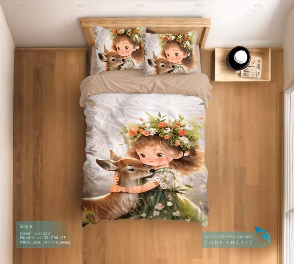روتختی و ست کامل طرح دختر کوچولو و آهو سایز یکنفره کد SH4257