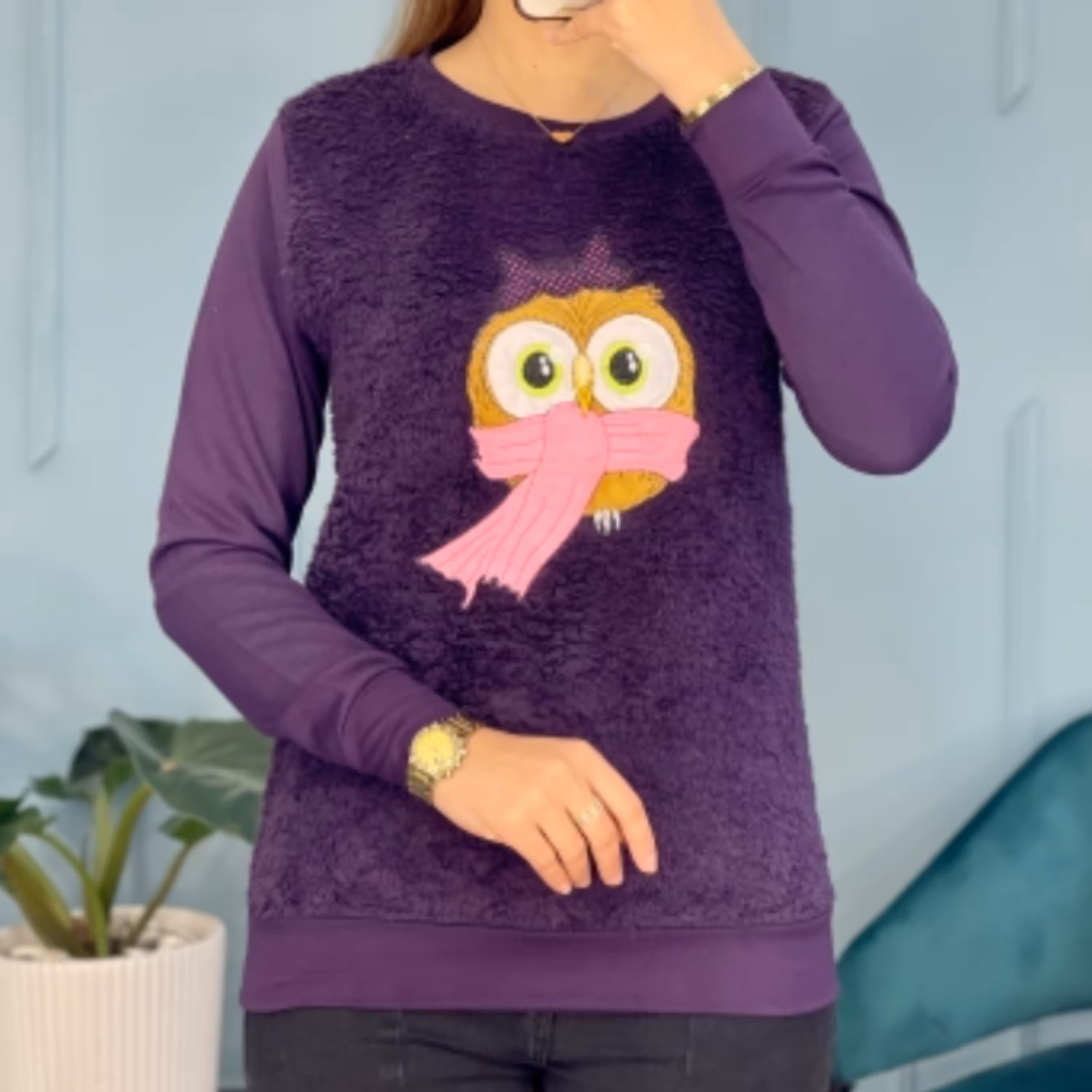 بلوز تدی طرح جغد فری سایز مناسب 36 و 38 