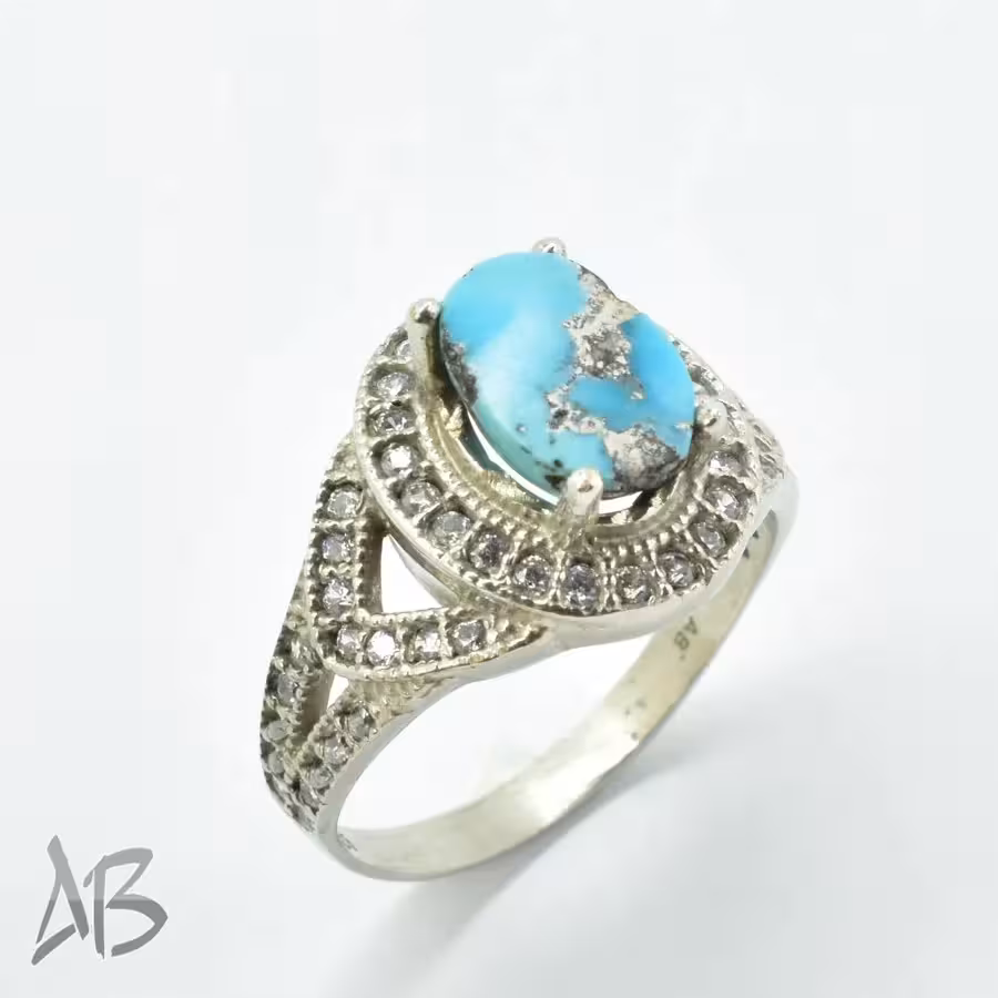 انگشتر نقره زنانه فیروزه نیشابور اصل عیار 925 آقابزرگ کد 691