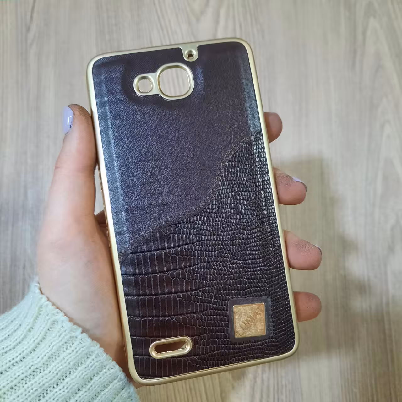 گارد گوشی Huawei G750 دور طلایی پشت چرم طرح دار