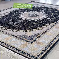 فرش ماشینی نقشه نایین 12متری رنگ سرمه ای طلا کوب تراکم 2550 نخ اکریلیک