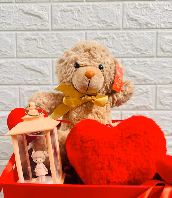 پک ولنتاین وکادویی گوی موزیکال وعروسک خرس قهوه ای