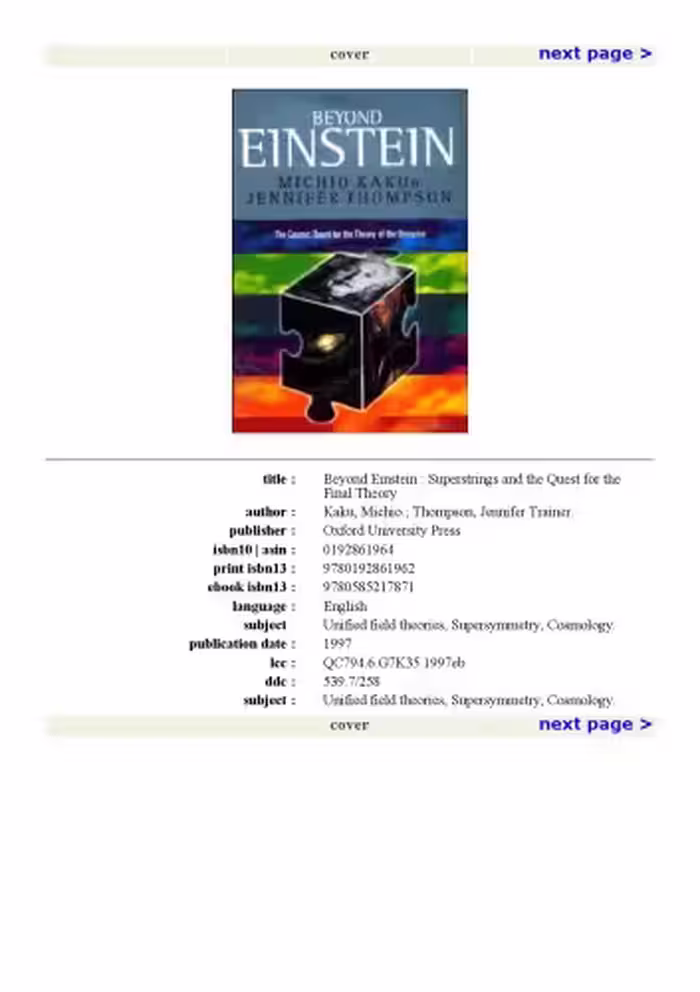 خرید و دانلود نسخه کامل کتاب Beyond Einstein - Superstrings and the Quest for the Final Theory