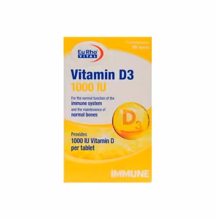 قرص ویتامین د3 یوروویتال 1000 واحد 60 عددی