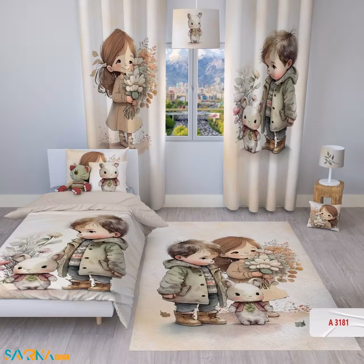 سرویس روتختی طرح دختر و پسر کوچولو یک نفره کد A3181