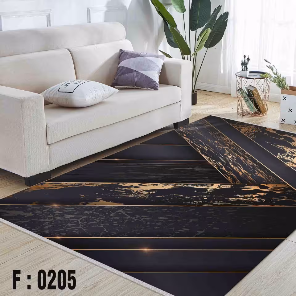 فرشینه مخمل لایکتیک سه لایه سایز 280 در 140 طرح چوب سیاه کد  F : 0205