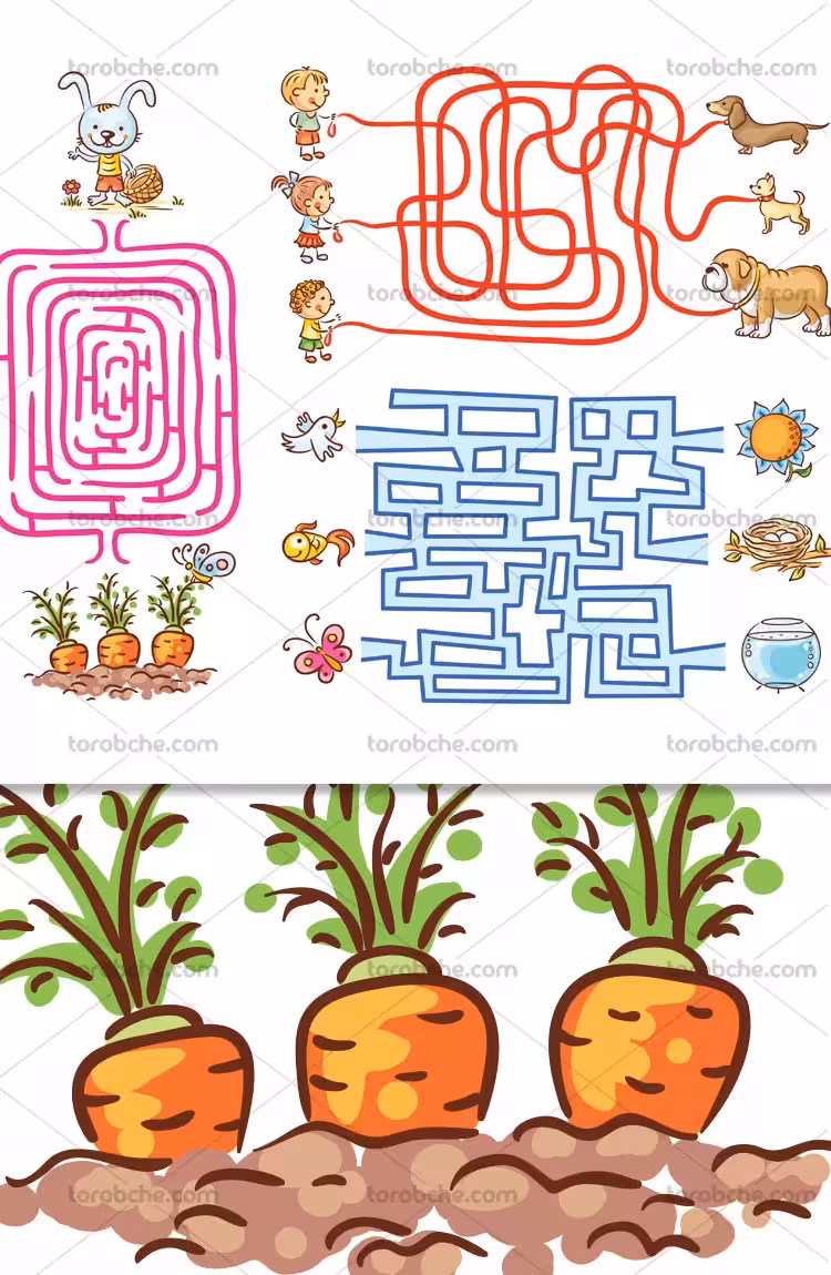 وکتور بازی فکری مسیریابی کودکان | گرافیک با طعم تربچه