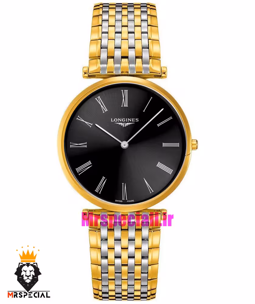 ساعت لونژین مردانه استیل دو رنگ طلایی صفحه مشکی LONGINES 021275