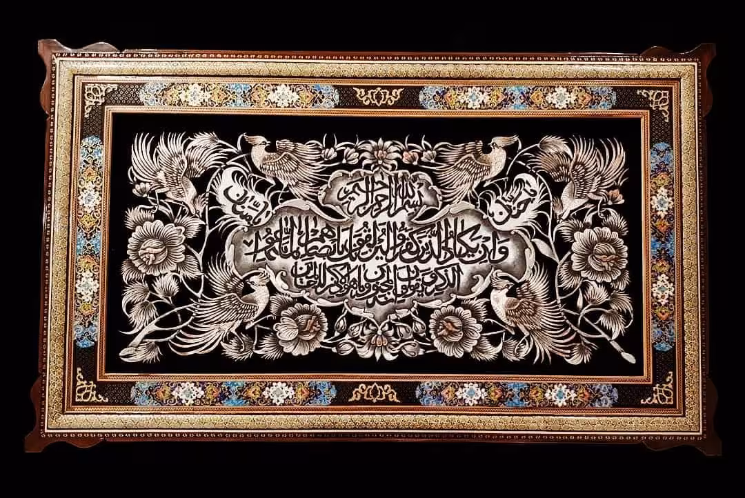 تابلو قلمزنی ون یکاد همراه با قاب خاتم کاری 50در80 اعلا