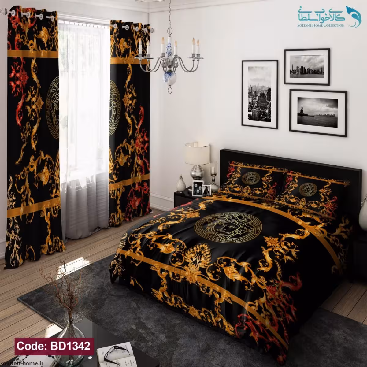 روتختی طرح ورساچه مشکی دونفره کد BD1342
