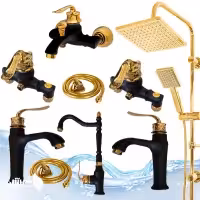ست9عددی شیرآلات اهرمی بامبو مشکی طلایی رسوب گیر