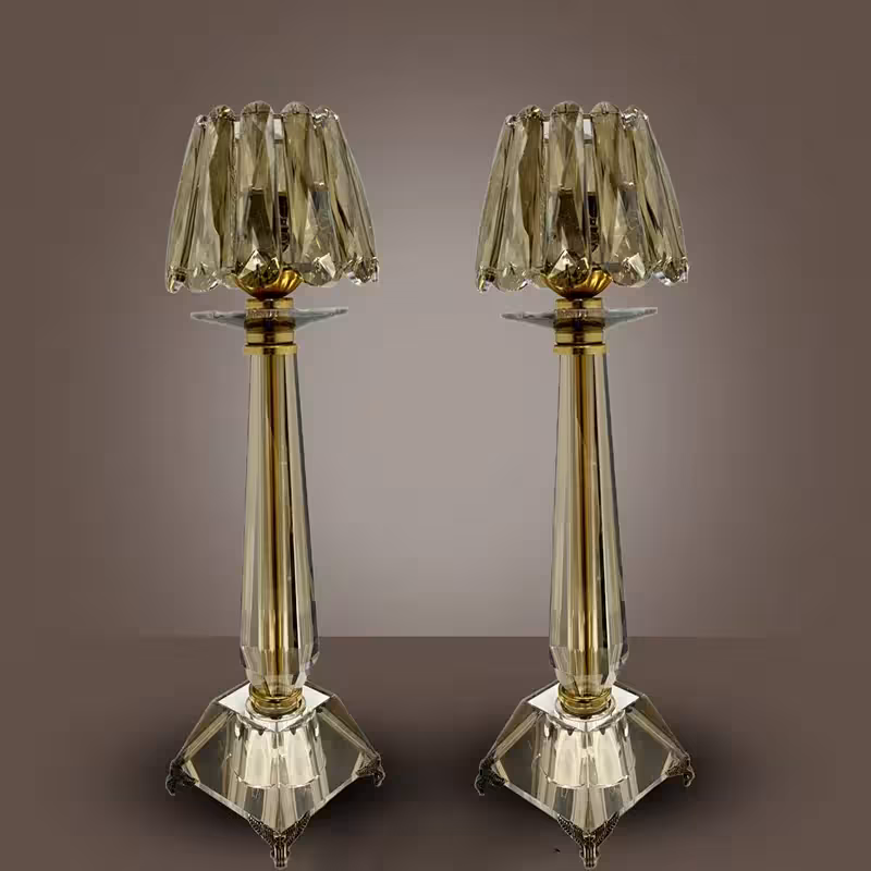 شمعدان تمام  کریستالی دودی بلند لوکس