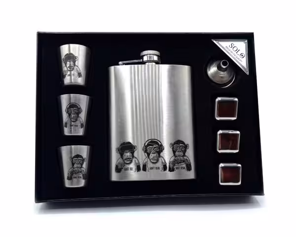 قمقمه جیبی استیل 3شات مدل 3میمون خردمند به همراه3یخ کد s550317