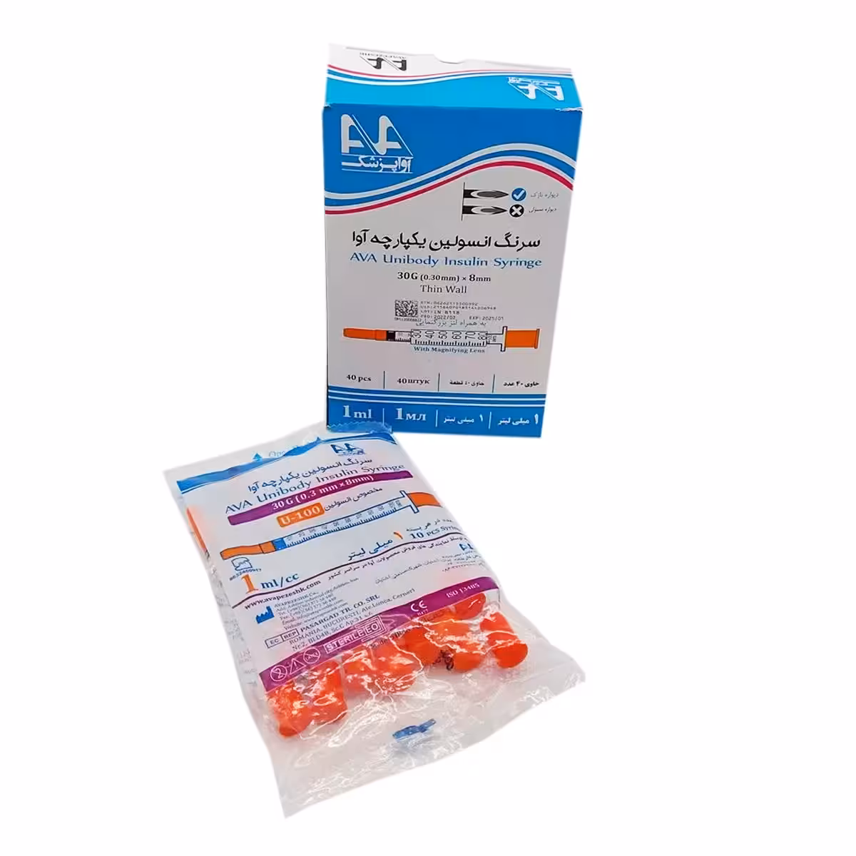 سرنگ انسولین یکپارچه حجم 1 میلی لیتر گیج 30 آوا (ava)