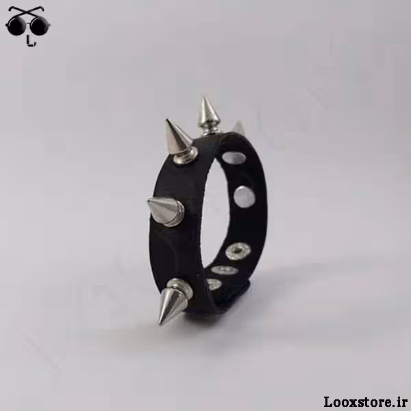 دستبند چرم یه ردیف با اسپایک مدل دار متوسط