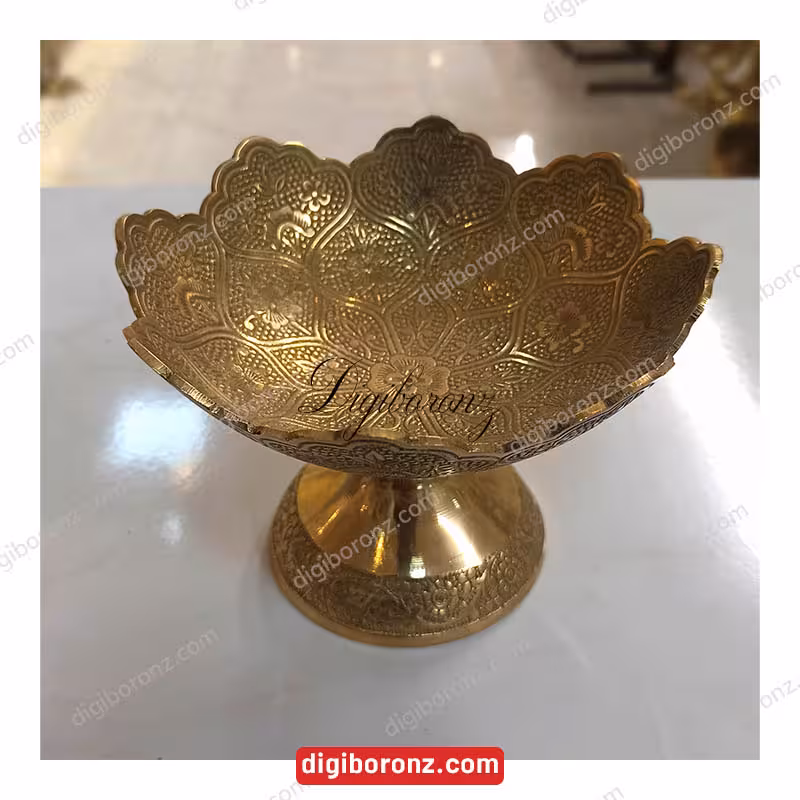 ظرف برنجی برنزی هندی سنتی طرح گل 15 سانت