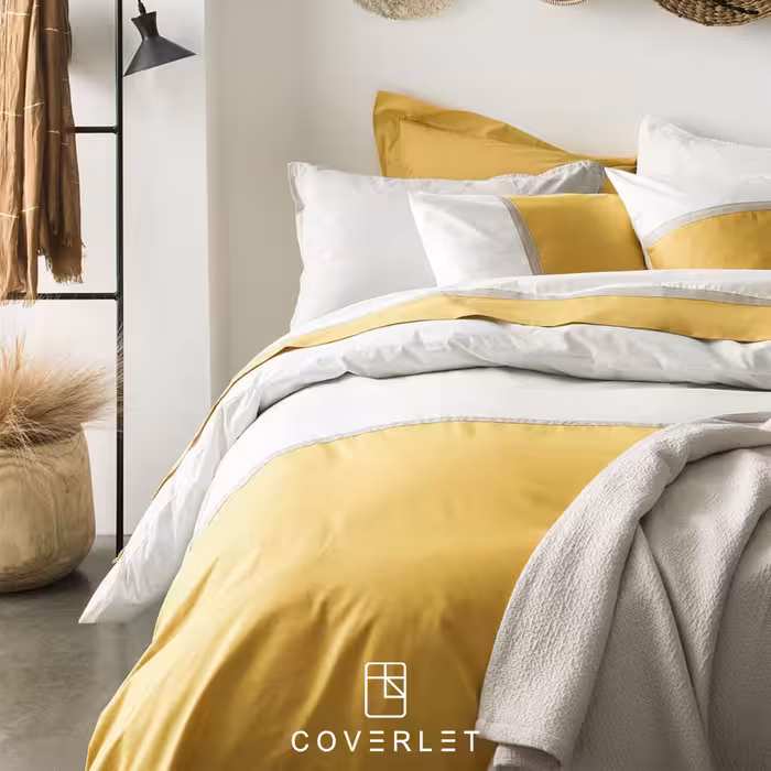 روتختی ساده زرد و سفید نوار‌دار کاوری مدل Parure