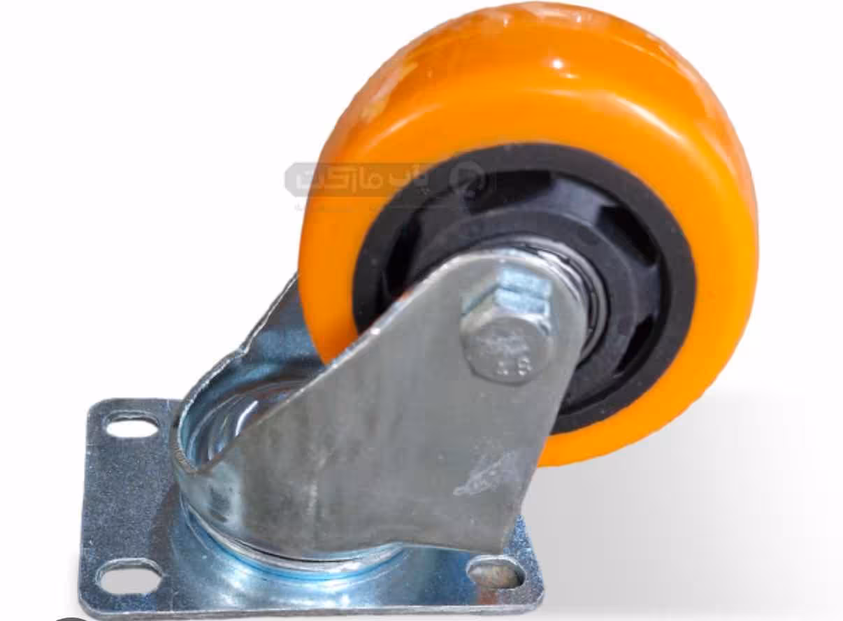 چرخ سایز 12 کفی و پیچی گردان پایه سفید نارنجی بلبرینگی