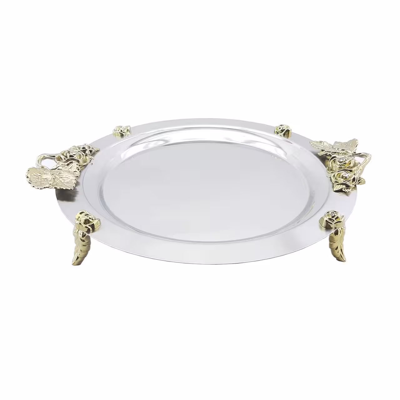 سینی استیل گرد نگار مدل گل رز سایز بزرگ کد 309