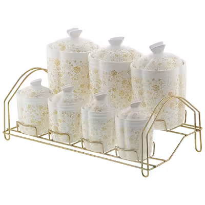 ست جا ادویه ای 7 پارچه مدل گل رز به همراه استند