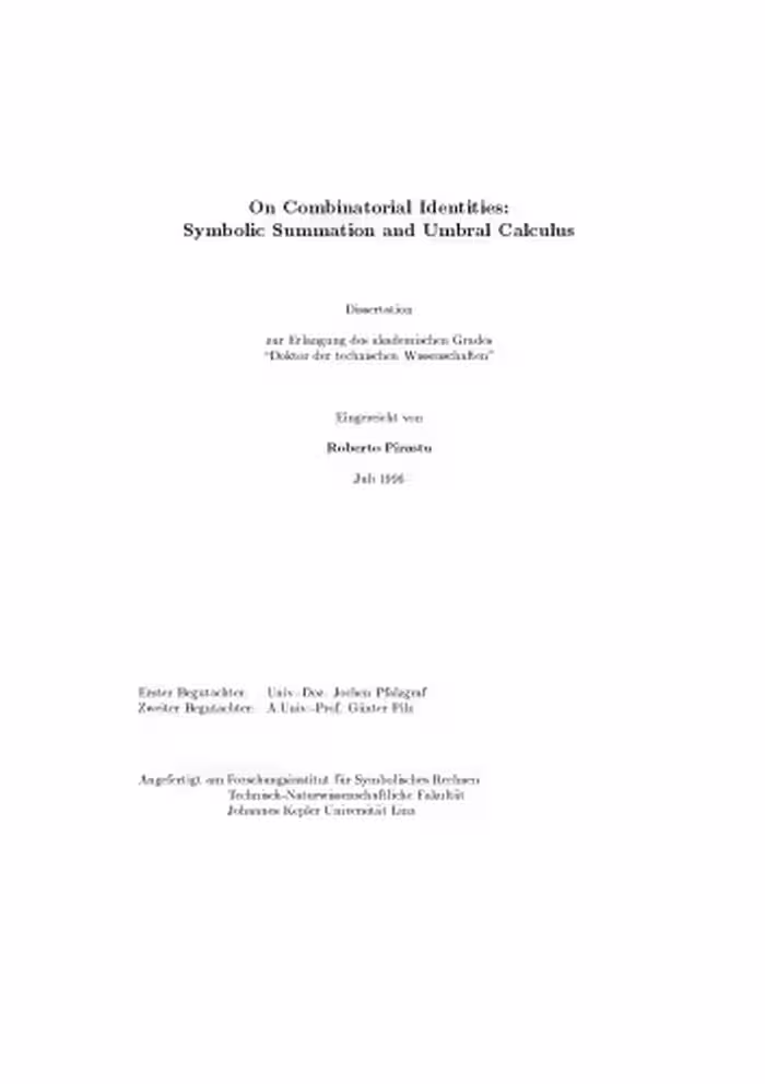 خرید و دانلود نسخه کامل کتاب On Combinatorial Identities: Symbolic Summation and Umbral Calculus