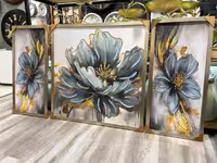 تابلو تکسچر سه تیکه برجسته طرح گل آبی