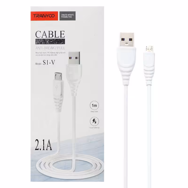 کابل USB به micro-usb ترانیو مدل S1 طول 1متر 2.1 آمپر