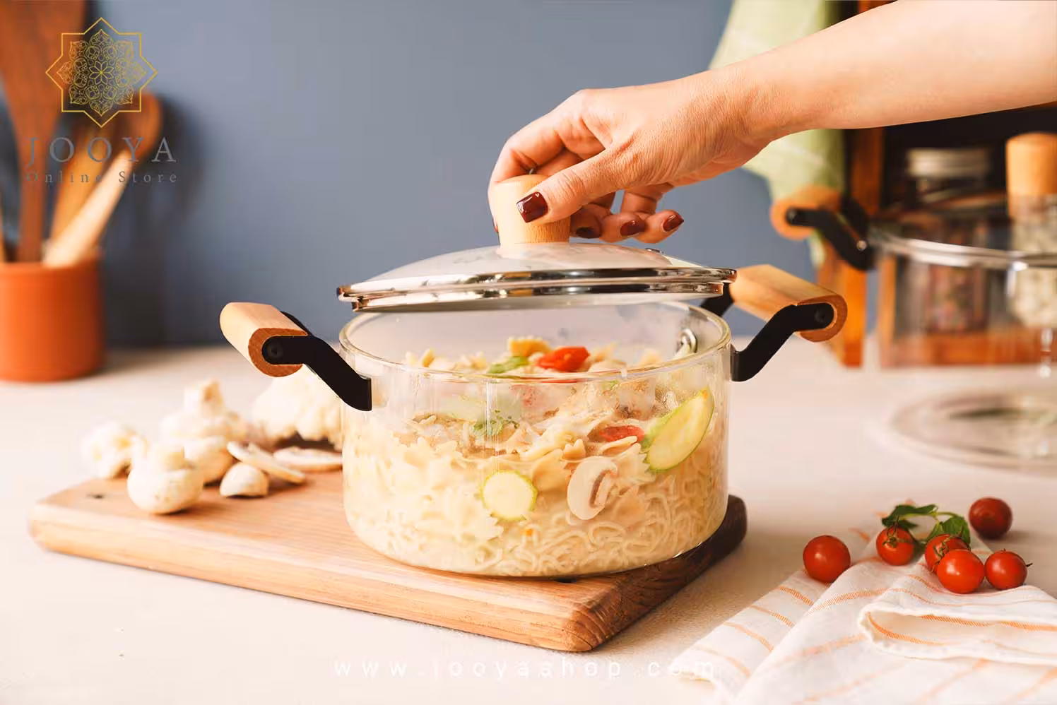 قابلمه پیرکس شعله مستقیم دسته بامبو 2.5 لیتر