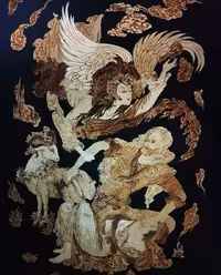 تابلو معرق و محرق ساقه گندم طرح ذبح اسماعیل کد 10618