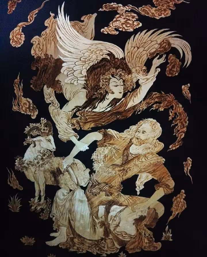 تابلو معرق و محرق ساقه گندم طرح ذبح اسماعیل کد 10618