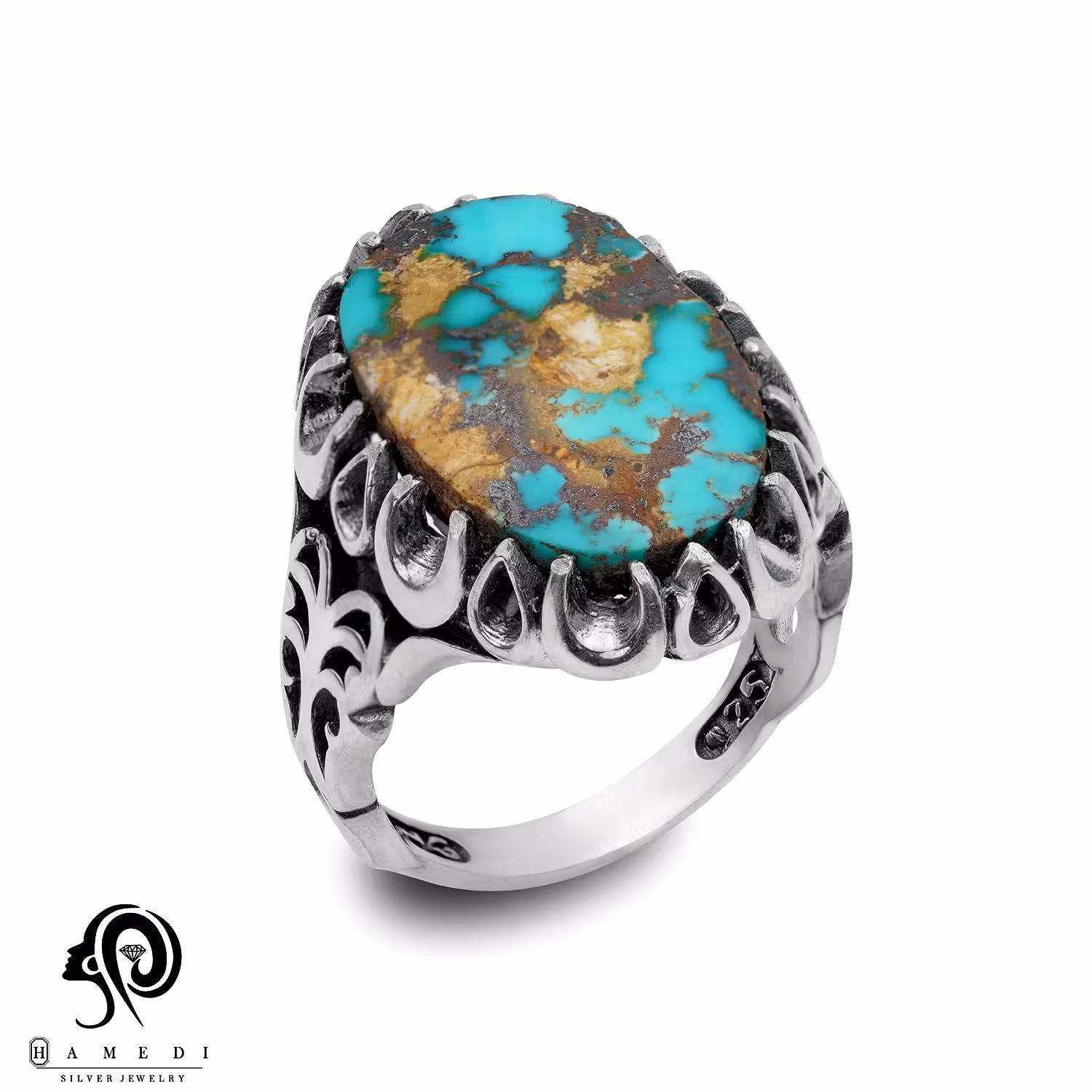 انگشتر فیروزه اصل نقره مردانه مدل RIM FI19