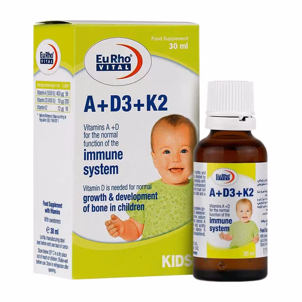 قطره خوراکی آ و د3 و کا2 کودکان یوروویتال 30میلی لیتر | EurhoVital A And D3 And K2 Kids Drop