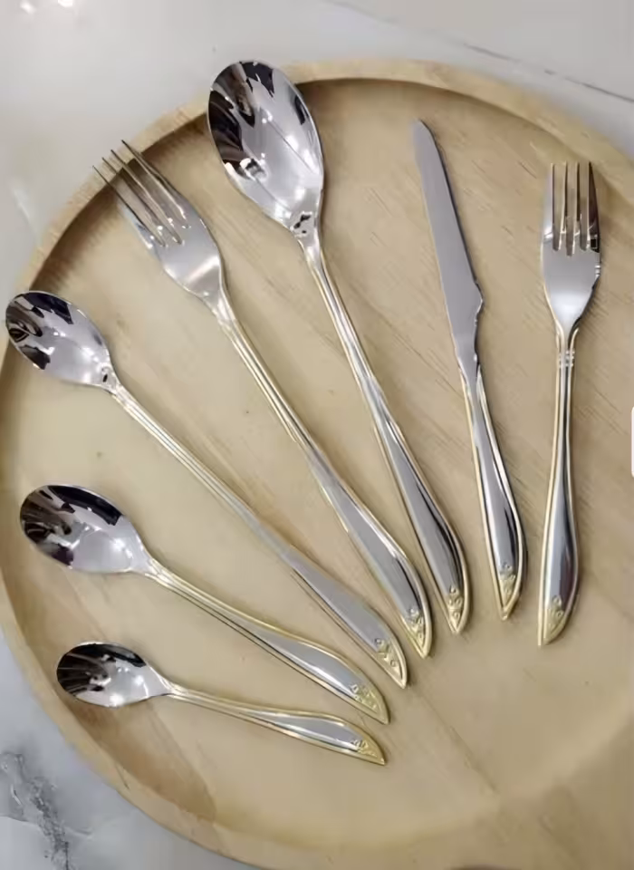 سرویس قاشق چنگال یونیک 24 نفره دهانه اروپایی نیمه طلایی تمام استیل 18/10 اصلی حکاکی جرمنی(فروش ویژه)