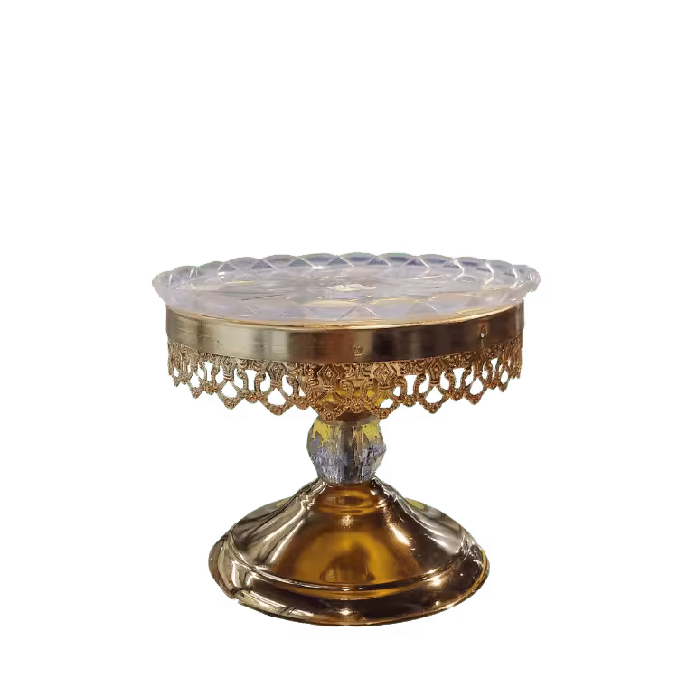 ظرف شیرینی پایه دار طلایی گرد قطر 20Cm