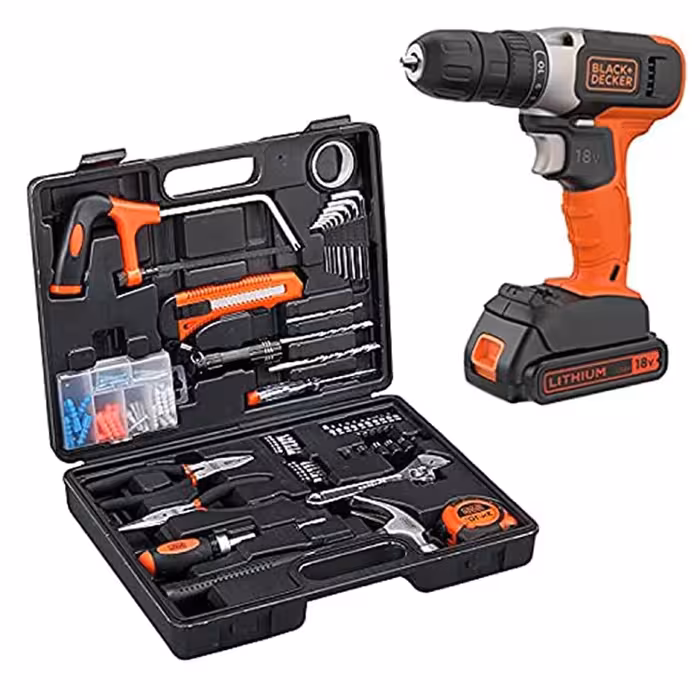 کیت ابزار دستی و دریل شارژی Black Decker Cordless Drill Driver with Battery & Kitbox