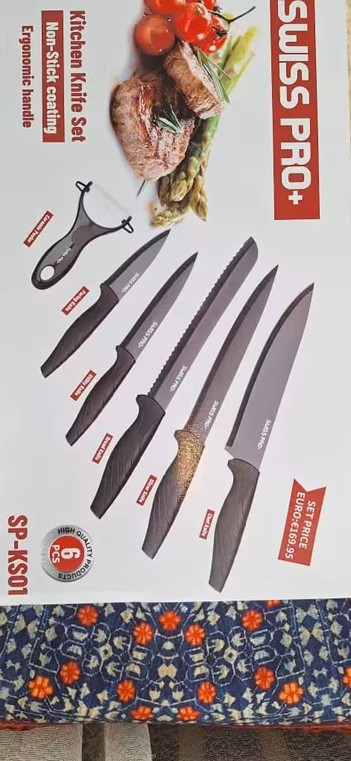 ست چاقوی آشپزخانه Swiss Pro  - 5 تیکه - استیل ضد زنگ - روکش نچسب - ست 5عدد چاقو شامل چاقوی آشپز و چاقوی سبزیجات - مشکی (قیمتاعلامی  بدون پوست ک)