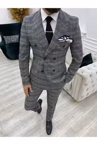 کت و شلوار چهار سینه مردانه کت و شلوار باریک ایتالیایی - خاکستری - 1468